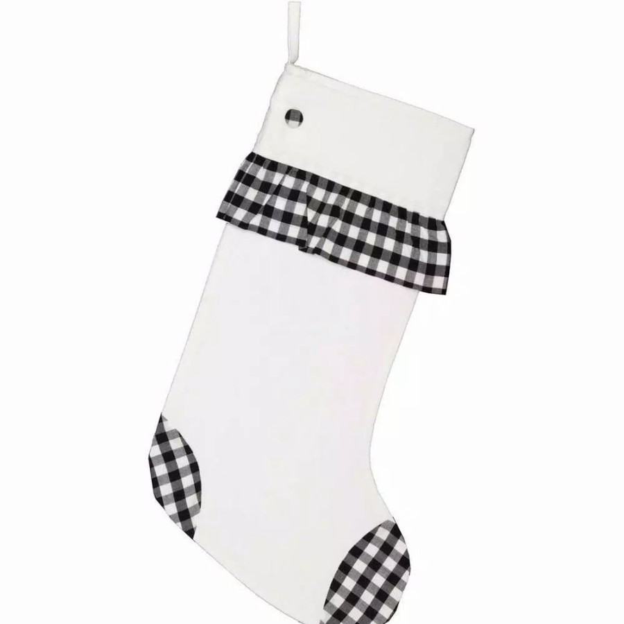 Indoor Christmas Decorations * | Vhc Brands 20 In. Black Emmie Farmhouse Christmas Decor Check Ruffle Stocking