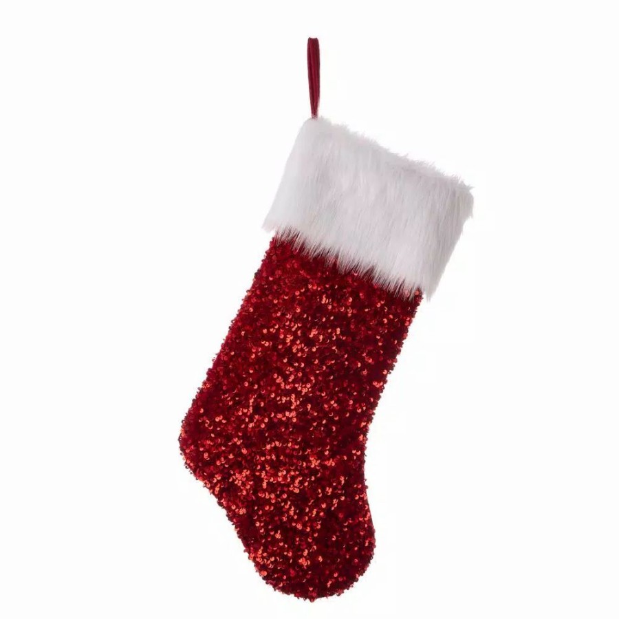 Indoor Christmas Decorations * | Glitzhome 21 In. H Red Sequin Christmas Stocking