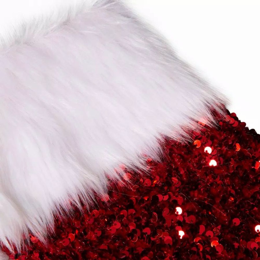 Indoor Christmas Decorations * | Glitzhome 21 In. H Red Sequin Christmas Stocking