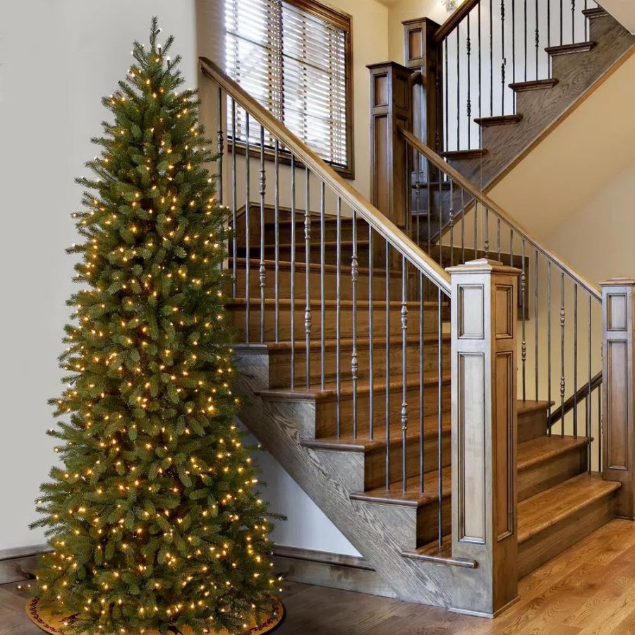 Christmas Trees * | National Tree Company 12 Ft. Jersey Fraser Fir Pencil Slim Artificial Christmas Tree With Clear Lights