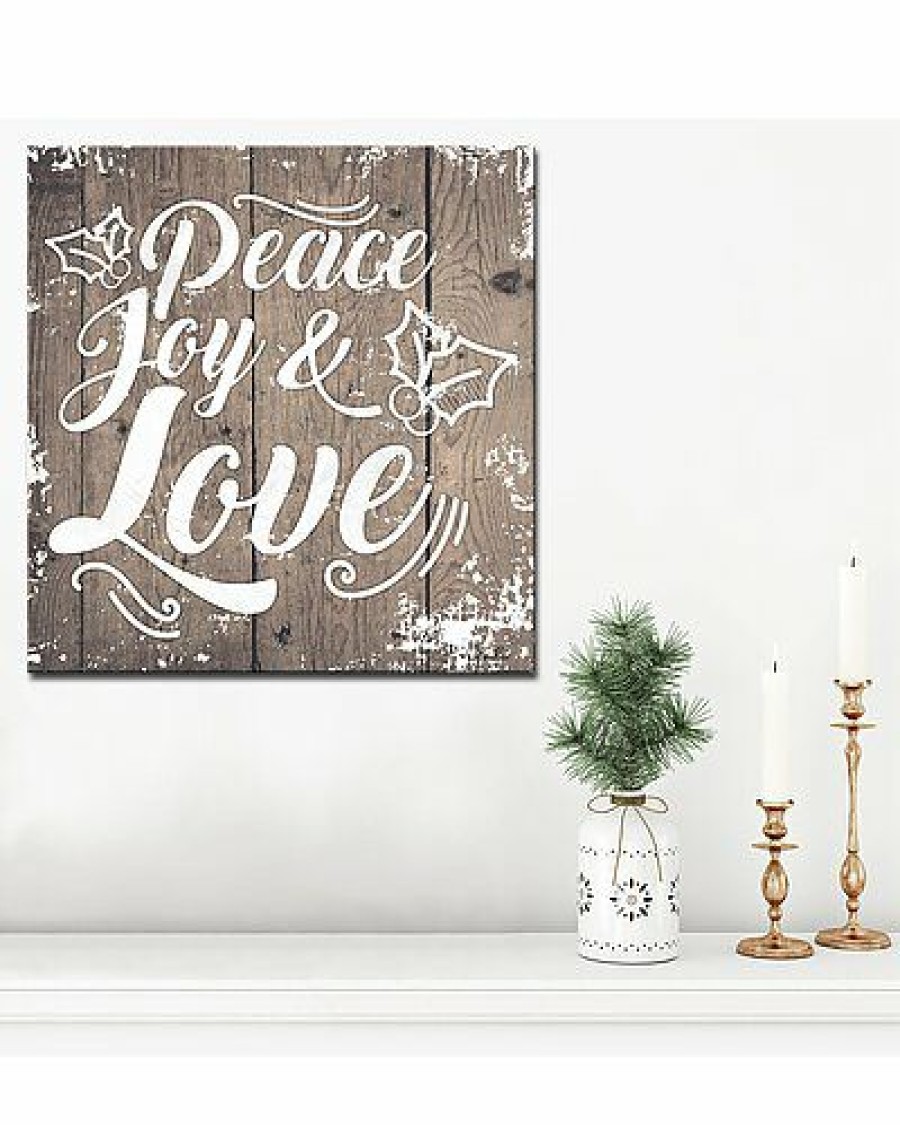 Mirrors & Wall Art * | Christmas Peace Joy Love Wrapped Canvas Wall Art By Olivia Rose Home