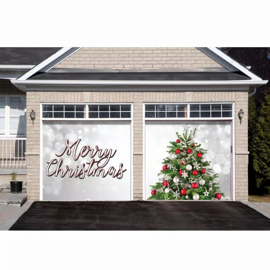 Outdoor Christmas Decorations * | My Door Decor 7 Ft. X 8 Ft. Merry Christmas Tree-Christmas Garage Door Decor Mural For Split Car Garage