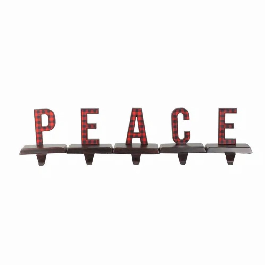 Indoor Christmas Decorations * | Northlight 6 In. Black And Red Buffalo Plaid Peace Christmas Stocking Holders (Set Of 5)