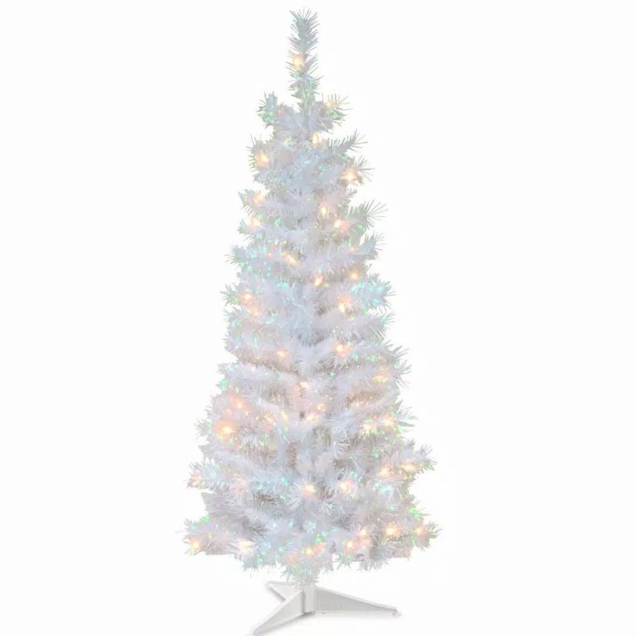 Christmas Trees * | National Tree Company 4 Ft. White Iridescent Tinsel Artificial Christmas Tree With Clear Lights