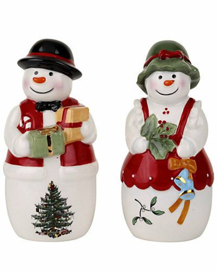 Kitchen & Dining Room * | Spode Christmas Tree Figural Mr. And Mrs. Snowman Salt And Pepper Set Home