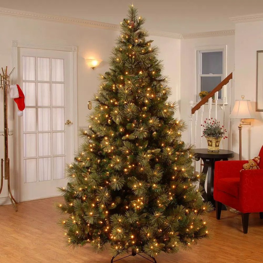 Christmas Trees * | National Tree Company 7-1/2 Ft. Carolina Pine Hinged Artificial Christmas Tree With 86 Flocked Cones And 750 Clear Lights