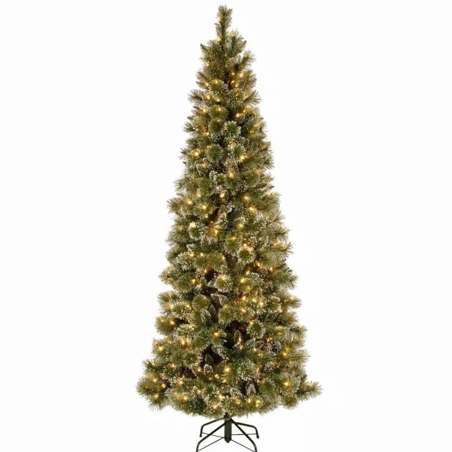 Christmas Trees * | National Tree Company 7.5 Ft. Glittery Bristle Pine Slim Artificial Christmas Tree With Warm White Led Lights