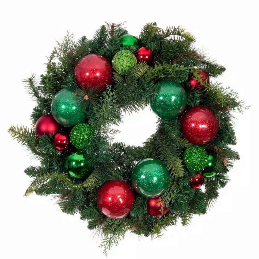 Christmas Greenery * | Village Lighting Company 24 In. Red And Green Christmas Cheer Wreath