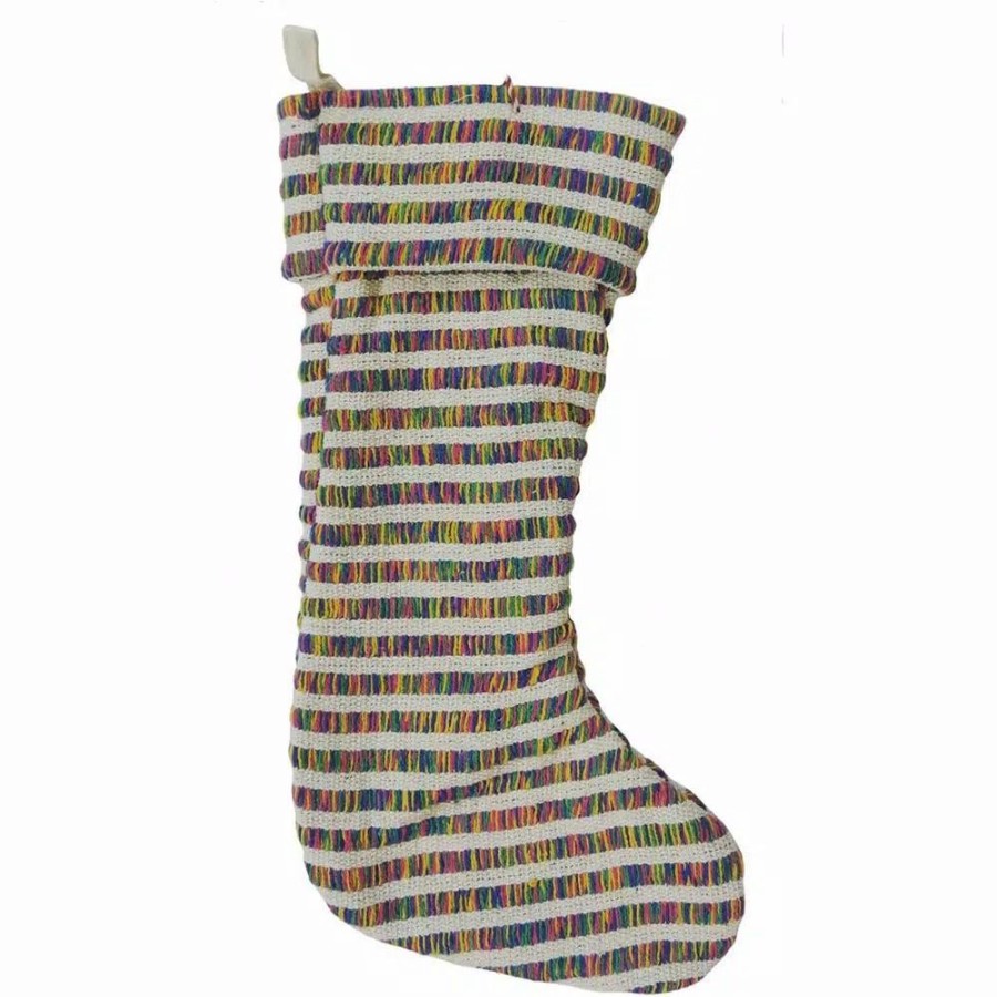 Indoor Christmas Decorations * | Lr Home 20 In. Cotton Striped Multi-Color Christmas Stocking