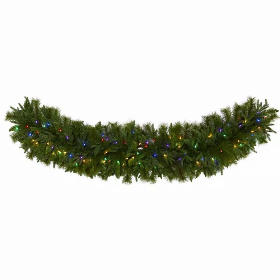 Christmas Greenery * | Nearly Natural 6 Ft. X 18 In. Pre-Lit Christmas Pine Extra Wide Artificial Garland With 100 Multi-Colored Led Lights