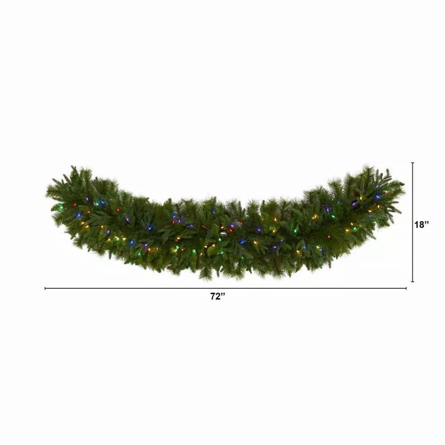 Christmas Greenery * | Nearly Natural 6 Ft. X 18 In. Pre-Lit Christmas Pine Extra Wide Artificial Garland With 100 Multi-Colored Led Lights