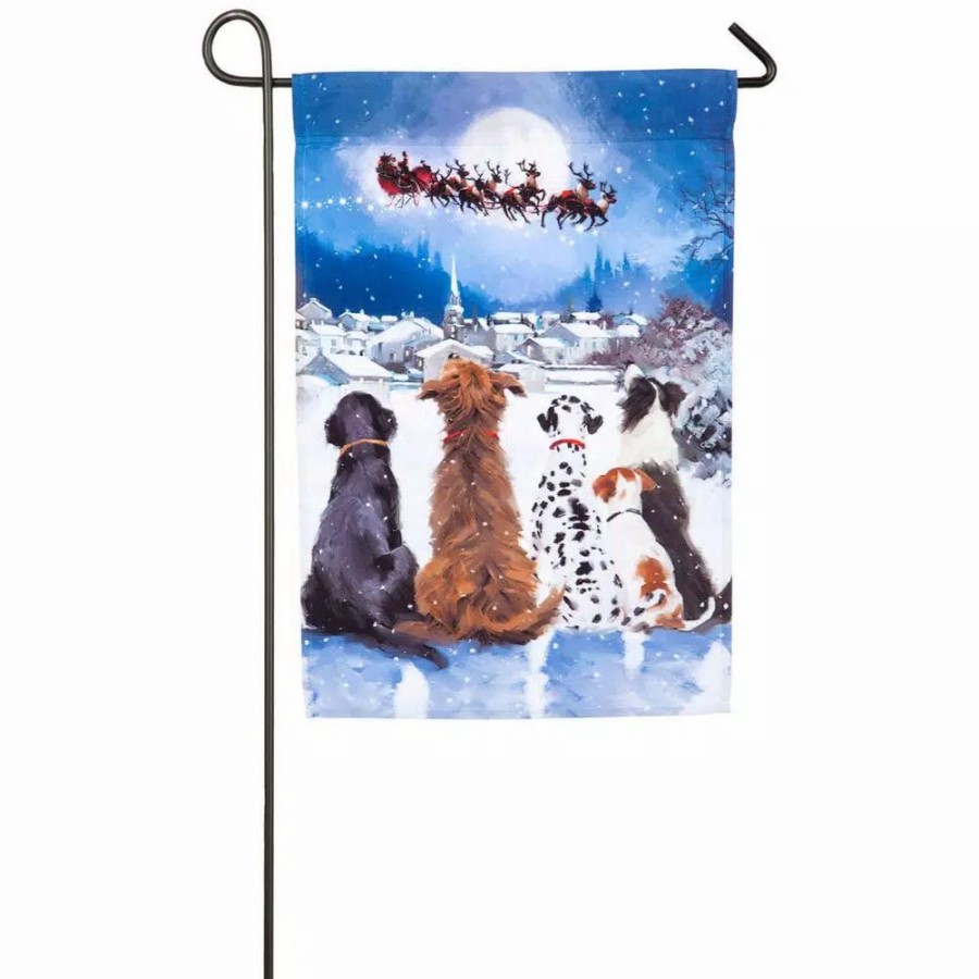 Outdoor Christmas Decorations * | Evergreen 18 In. X 12.5 In. Christmas Dogs Garden Satin Flag