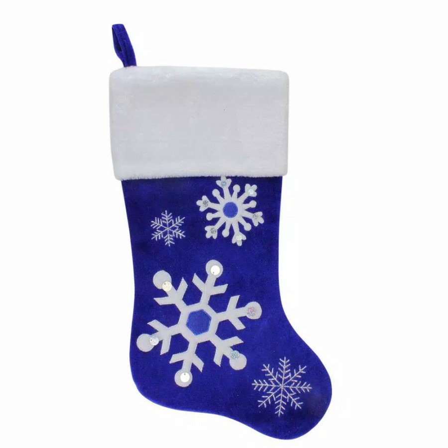 Indoor Christmas Decorations * | Northlight 22.25 In. Blue And White Polyester Velveteen Embroidered Christmas Stocking