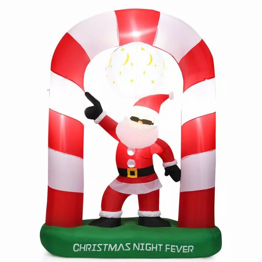 Outdoor Christmas Decorations * | Costway 7.5 Ft. Christmas Inflatable Lighted Santa Claus Stand On Archway Yard Decoration