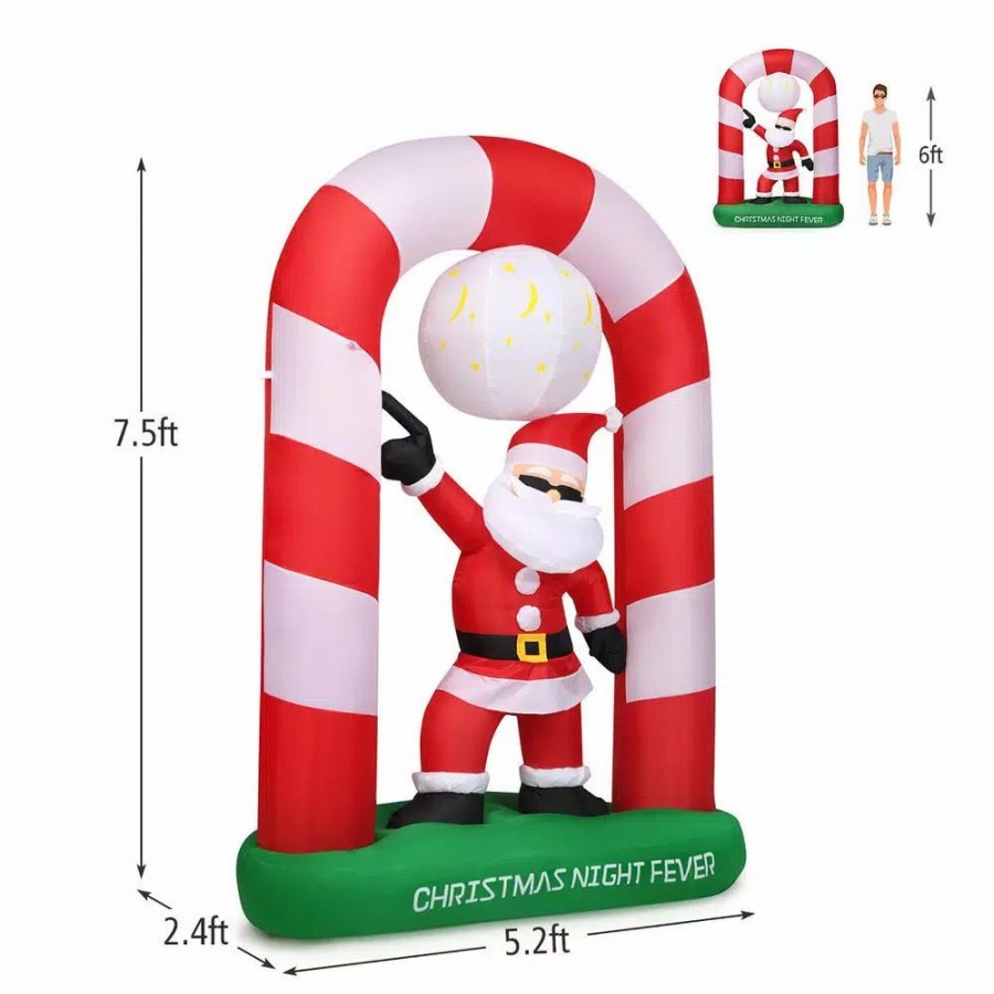 Outdoor Christmas Decorations * | Costway 7.5 Ft. Christmas Inflatable Lighted Santa Claus Stand On Archway Yard Decoration