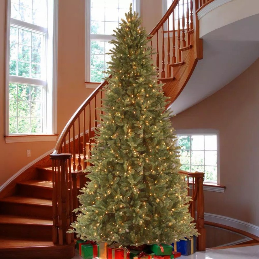 Christmas Trees * | National Tree Company 9 Ft. Feel Real Tiffany Fir Slim Hinged Artificial Christmas Tree With 800 Clear Lights