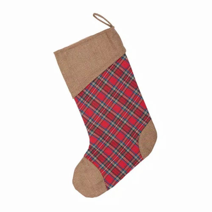 Indoor Christmas Decorations * | Vhc Brands 15 In. Cotton Gavin Cherry Red Rustic Christmas Decor Stocking