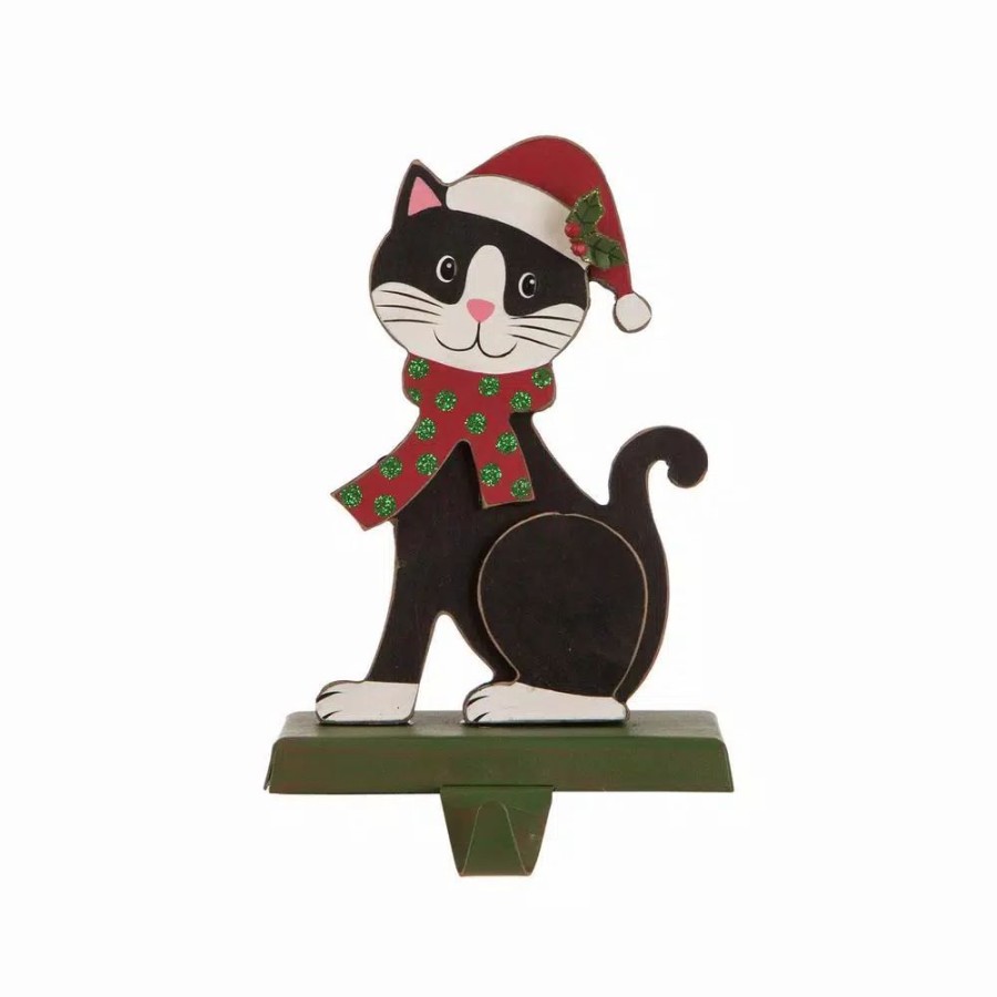 Indoor Christmas Decorations * | Glitzhome 7.76 In. H Wooden Metal Christmas Stocking Holder Cat