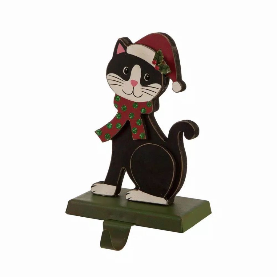 Indoor Christmas Decorations * | Glitzhome 7.76 In. H Wooden Metal Christmas Stocking Holder Cat