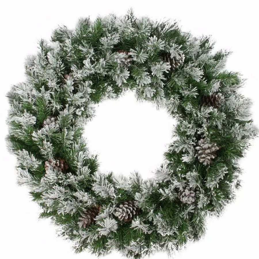 Christmas Greenery * | Northlight 36 In. Flocked Angel Pine With Pine Cones Artificial Christmas Wreath