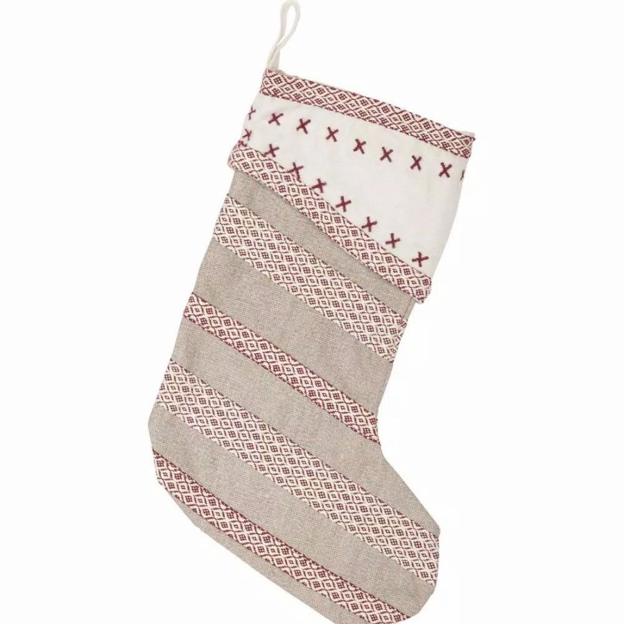 Indoor Christmas Decorations * | Vhc Brands 15 In. Liv Pebble Grey Traditional Christmas Decor Stocking