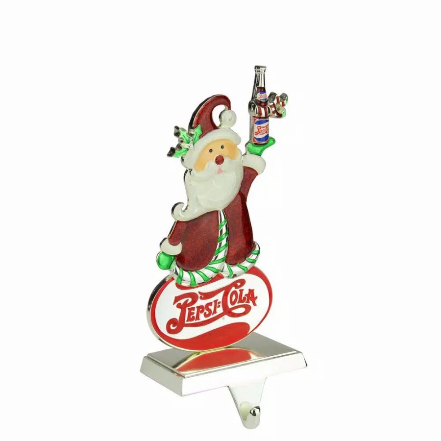 Indoor Christmas Decorations * | Northlight 9.75 In. Christmas Silver Plated Pepsi Cola Santa Claus Stocking Holder With European Crystals