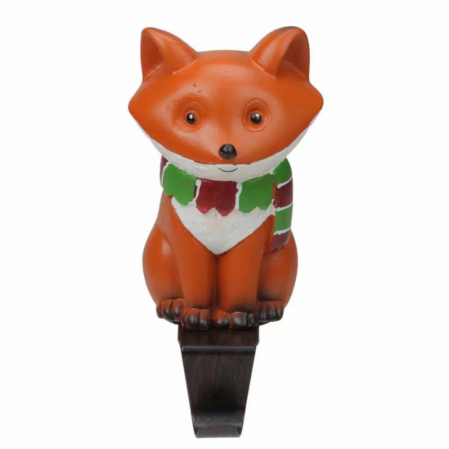 Indoor Christmas Decorations * | Northlight 5.25 In. Fox Wearing A Scarf Christmas Stocking Holder