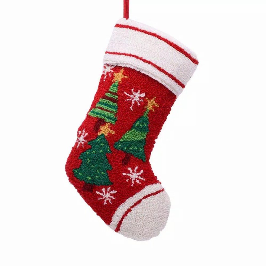 Indoor Christmas Decorations * | Glitzhome 19 In. Polyester/Acrylic Hooked Christmas Stocking With Christmas Tree