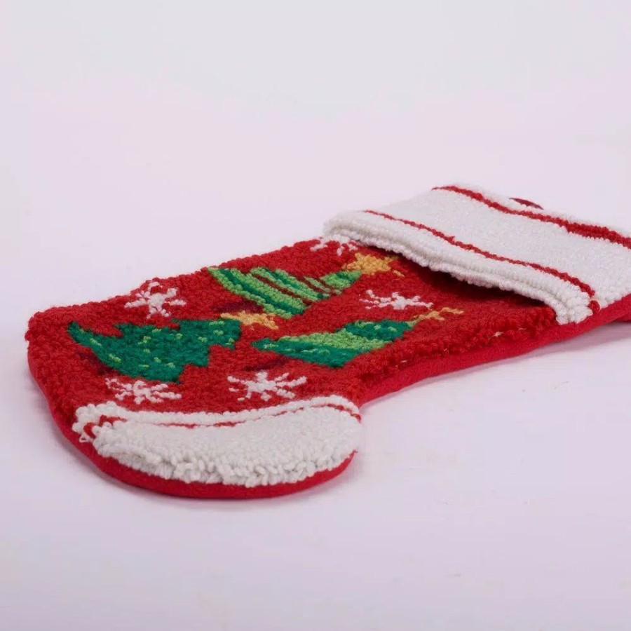 Indoor Christmas Decorations * | Glitzhome 19 In. Polyester/Acrylic Hooked Christmas Stocking With Christmas Tree