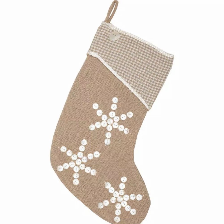 Indoor Christmas Decorations * | Vhc Brands 15 In. Cotton Pearlescent Natural Tan Coastal Christmas Decor Stocking