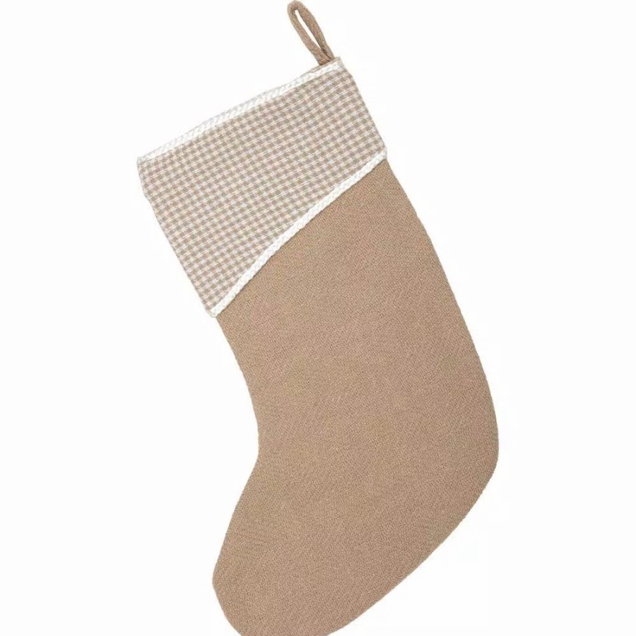 Indoor Christmas Decorations * | Vhc Brands 15 In. Cotton Pearlescent Natural Tan Coastal Christmas Decor Stocking