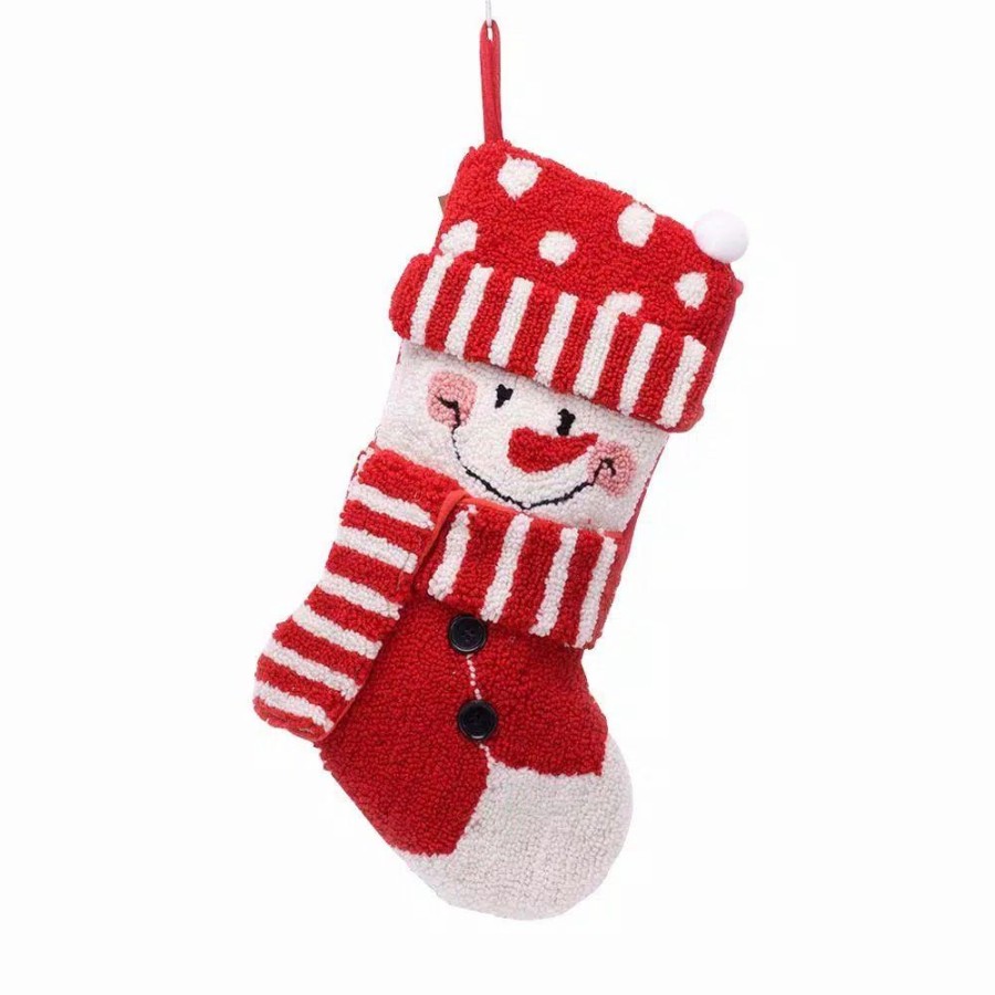 Indoor Christmas Decorations * | Glitzhome 20 In. Polyester/Acrylic Hooked 3D Snowman Christmas Stocking