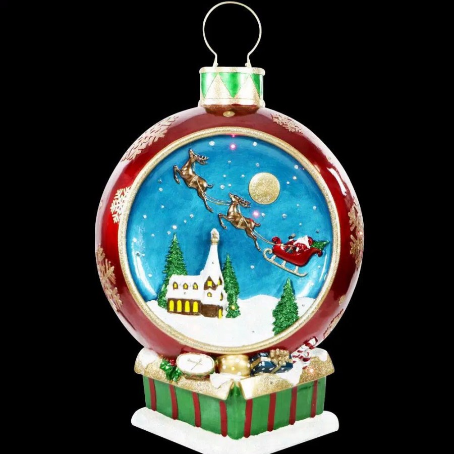 Outdoor Christmas Decorations * | Fraser Hill Farm 34.5 In. Christmas Musical Santa And Flying Sleigh Ornament In Red With Long-Lasting Led Lights