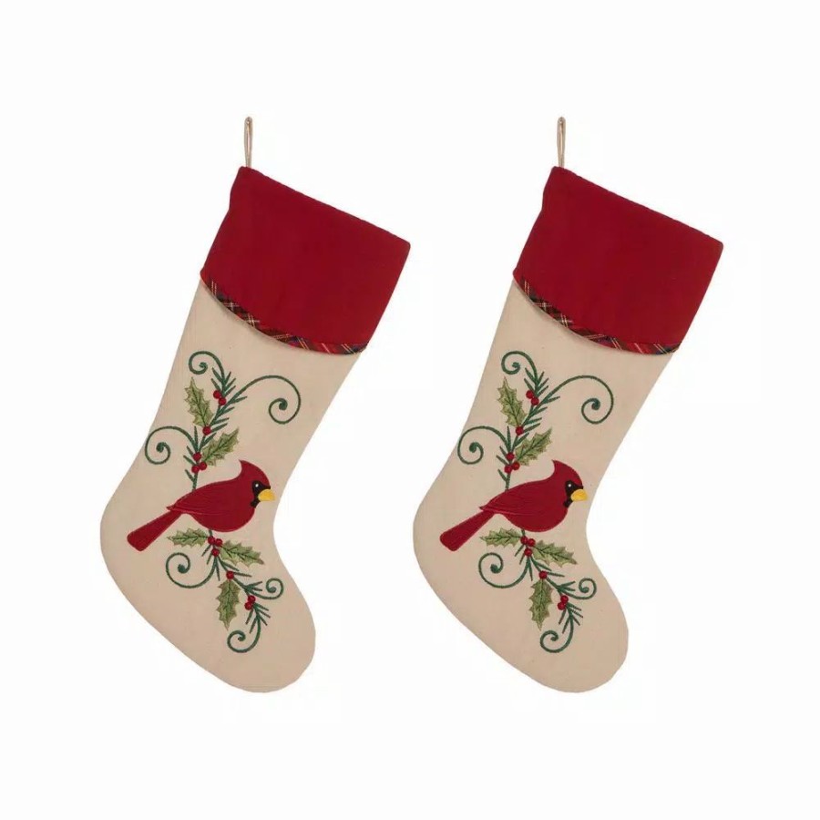 Indoor Christmas Decorations * | Glitzhome 21 In. Polyester Fabric Christmas Decoration Stocking (2-Pack)