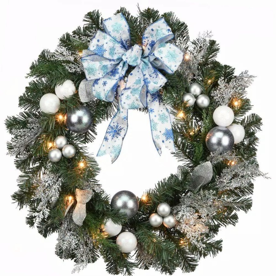 Christmas Greenery * | National Tree Company 32 In. Decorative Collection Ornament Artificial Christmas Wreath With Clear Lights