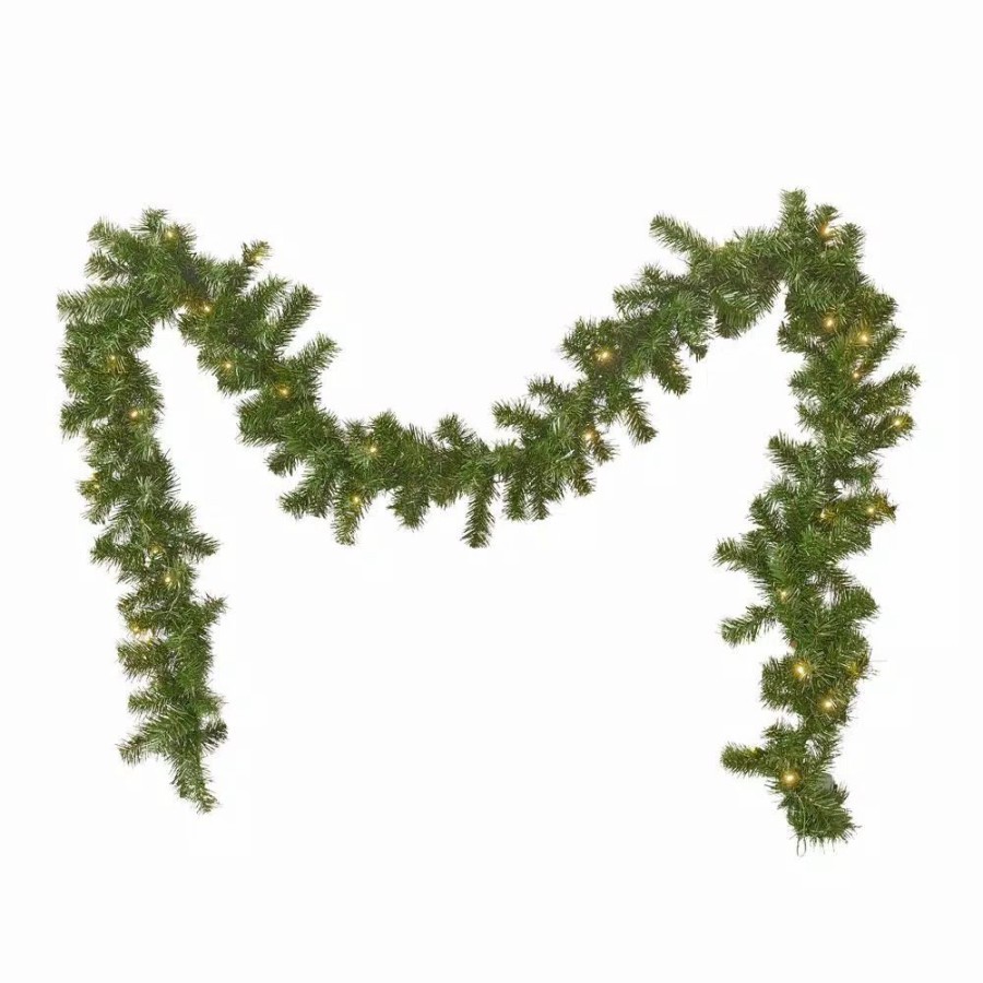 Christmas Greenery * | Noble House 9 Ft. Noble Fir Battery Operated Pre-Lit Clear Led Artificial Christmas Garland