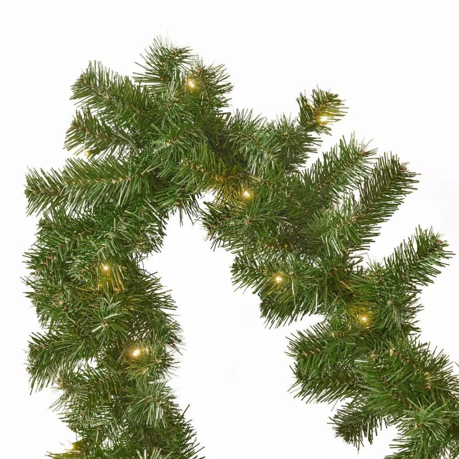 Christmas Greenery * | Noble House 9 Ft. Noble Fir Battery Operated Pre-Lit Clear Led Artificial Christmas Garland