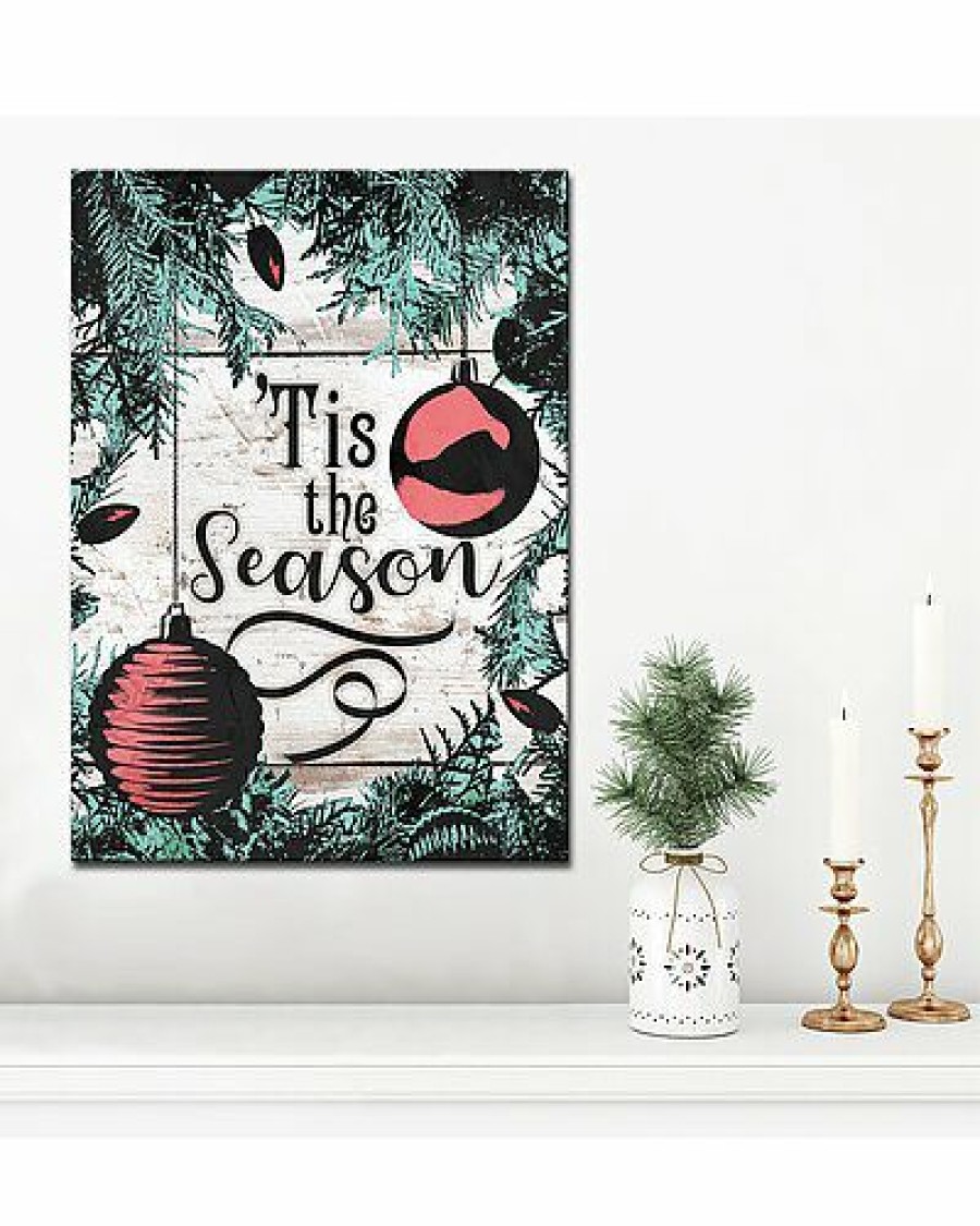 Mirrors & Wall Art * | Christmas Tis The Season Wrapped Canvas Wall Art By Olivia Rose Home