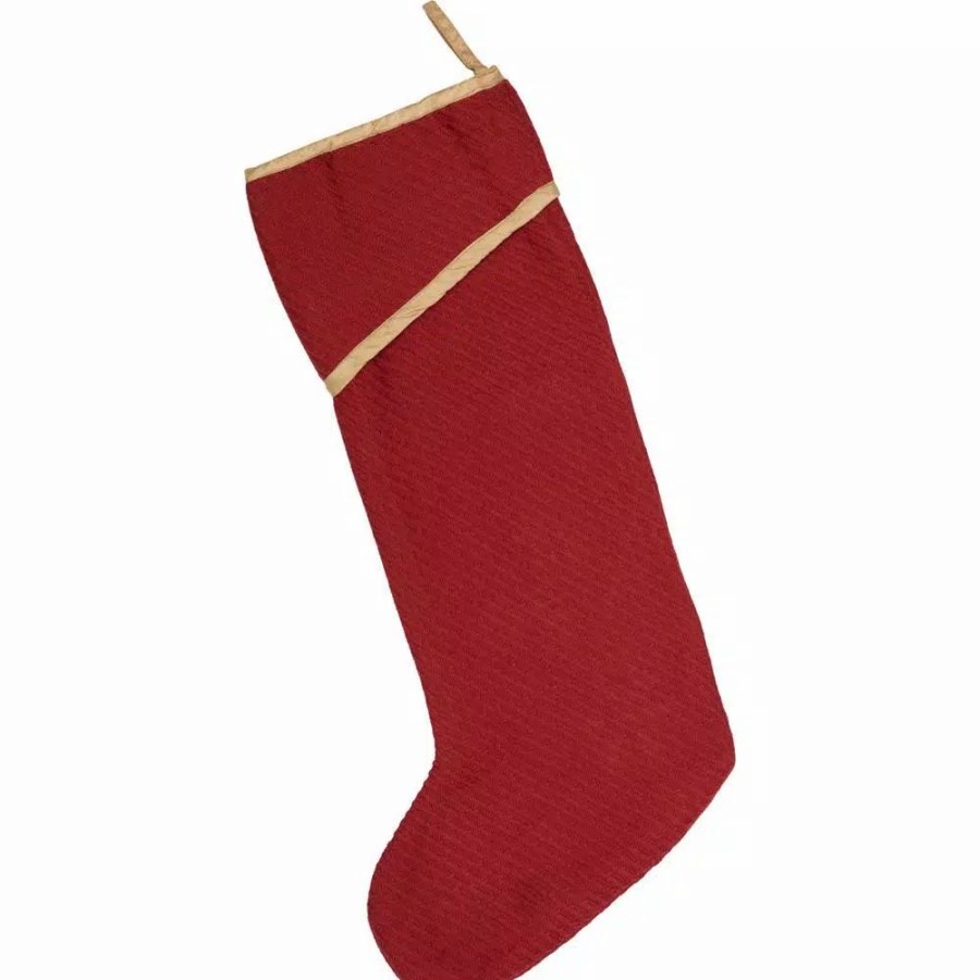 Indoor Christmas Decorations * | Vhc Brands 20 In. Cotton/Nylon Revelry Brick Red Traditional Christmas Decor Stocking