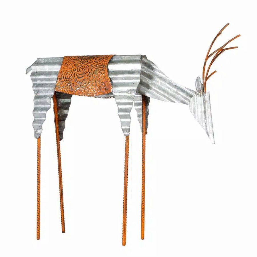 Outdoor Christmas Decorations * | Alpine Corporation 20 In. Tall Metal Rustic Grazing Reindeer Christmas Decoration