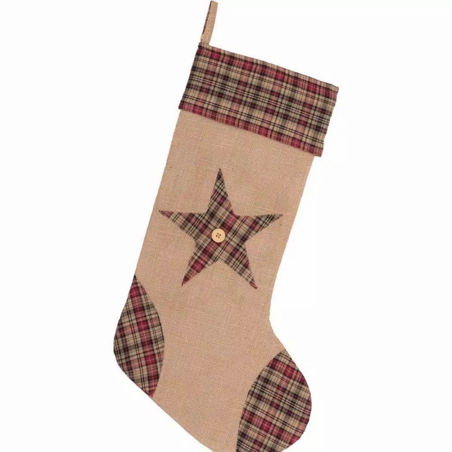 Indoor Christmas Decorations * | Vhc Brands 20 In. Cotton/Jute Clement Natural Tan Rustic Christmas Decor Star Stocking