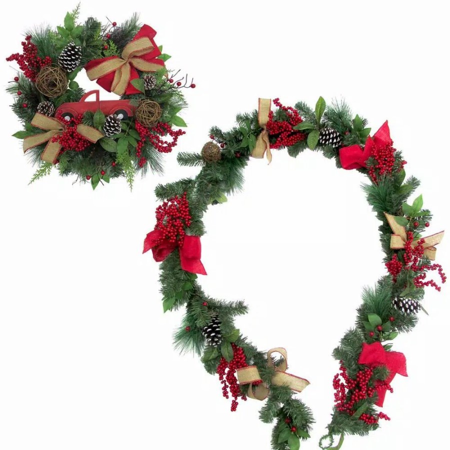 Christmas Greenery * | Fraser Hill Farm 24 In. Artificial Christmas Wreath With Garland, Pinecones, Bows, And Berries