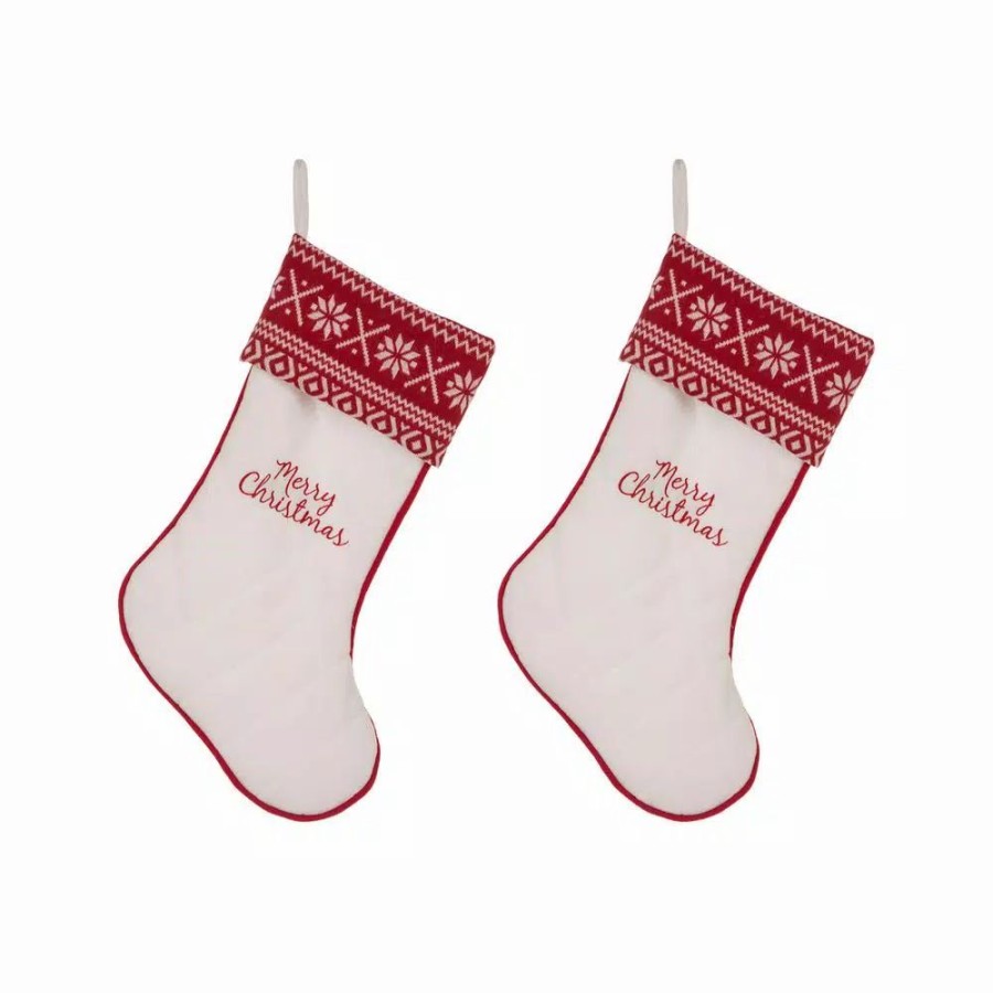 Indoor Christmas Decorations * | Glitzhome 21 In. White Fleece Polyester Christmas Decoration Stocking (2-Pack)