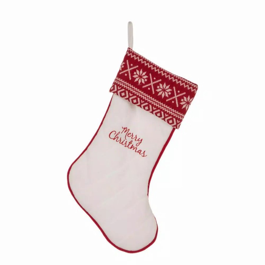 Indoor Christmas Decorations * | Glitzhome 21 In. White Fleece Polyester Christmas Decoration Stocking (2-Pack)