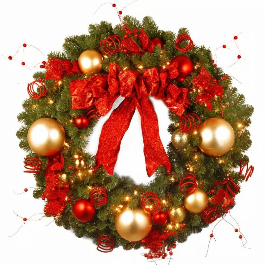 Christmas Greenery * | National Tree Company Decorative Collection Cozy Christmas 36 In. Artificial Wreath With Red And Clear Lights