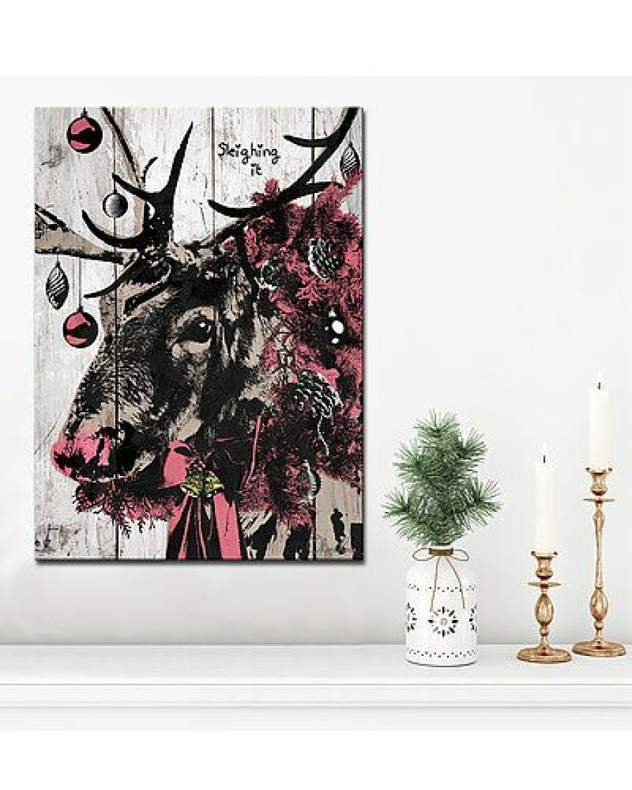 Mirrors & Wall Art * | Christmas Reindeer Wrapped Canvas Wall Art By Olivia Rose Home