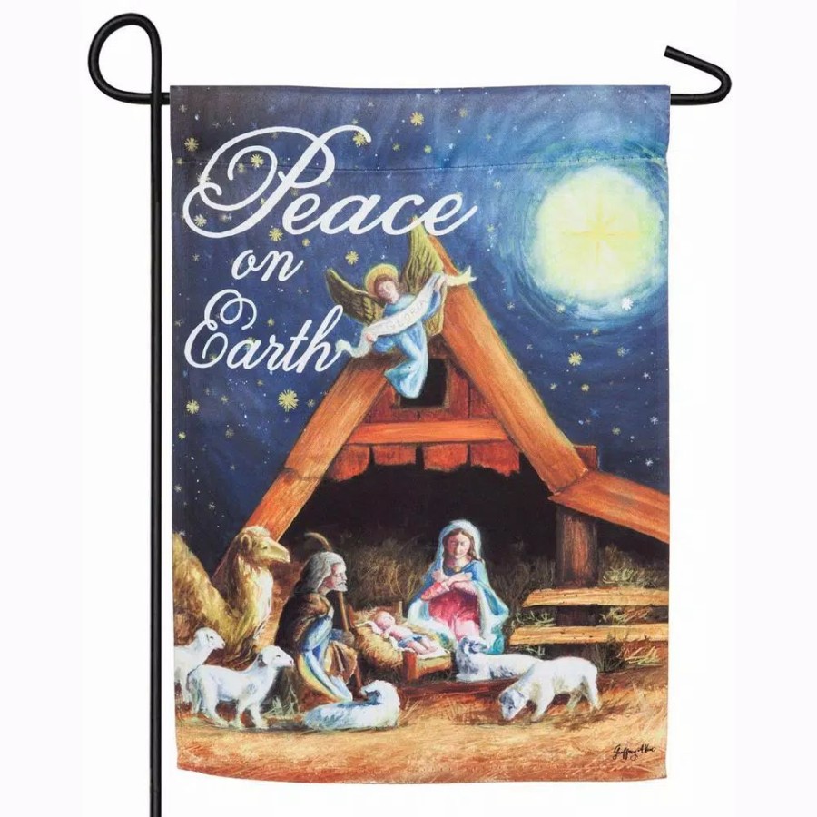 Outdoor Christmas Decorations * | Evergreen 18 In. X 12.5 In. Christmas Manger Garden Suede Flag