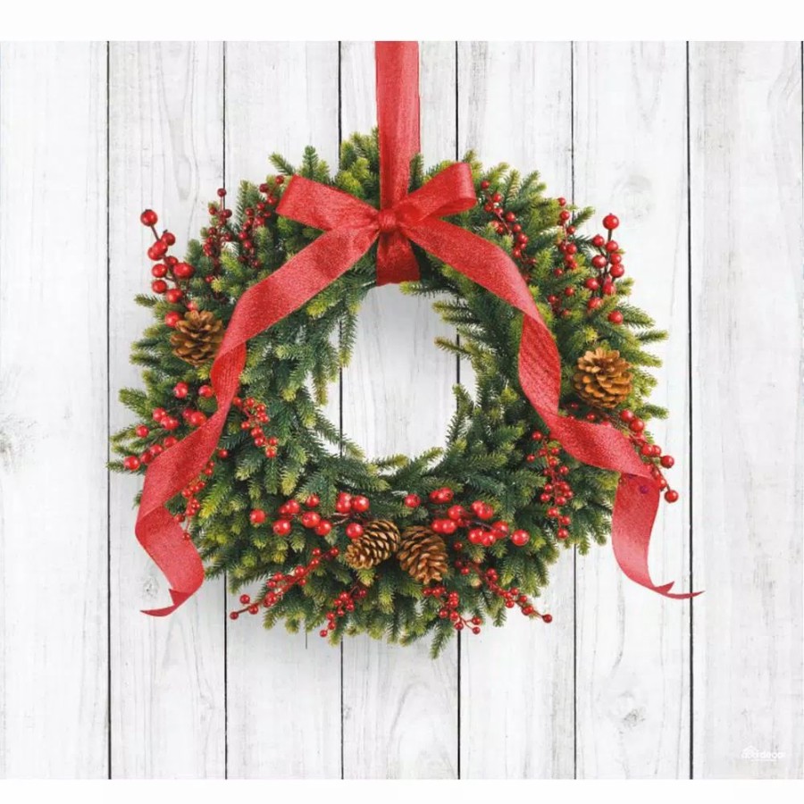 Outdoor Christmas Decorations * | My Door Decor 7 Ft. X 8 Ft. Christmas Wreath-Christmas Garage Door Decor Mural For Single Car Garage