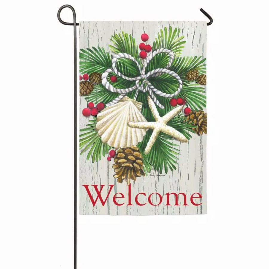 Outdoor Christmas Decorations * | Evergreen 18 In. X 12.5 In. Costal Christmas Garden Sub Suede Flag