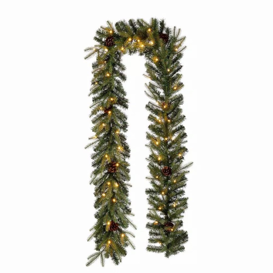 Christmas Greenery * | Glitzhome 9 Ft. L Pre-Lit Greenery Pine Cone Artificial Christmas Garland With Warm White Led Light